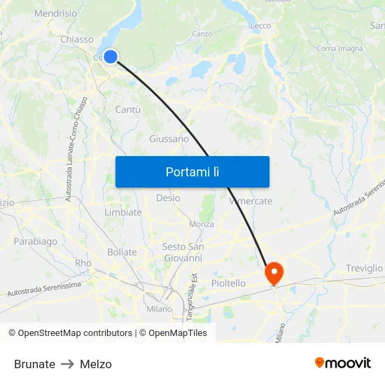 Brunate to Melzo map