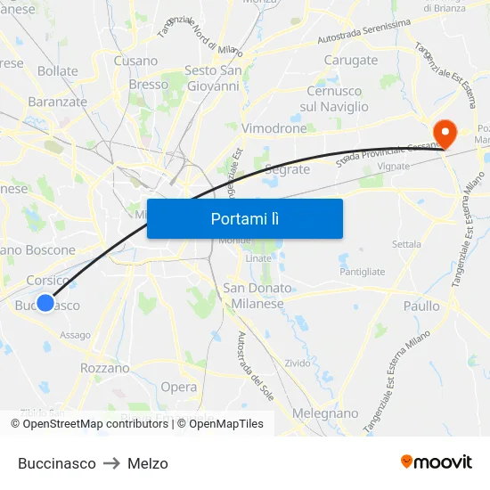 Buccinasco to Melzo map
