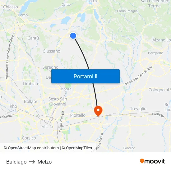 Bulciago to Melzo map