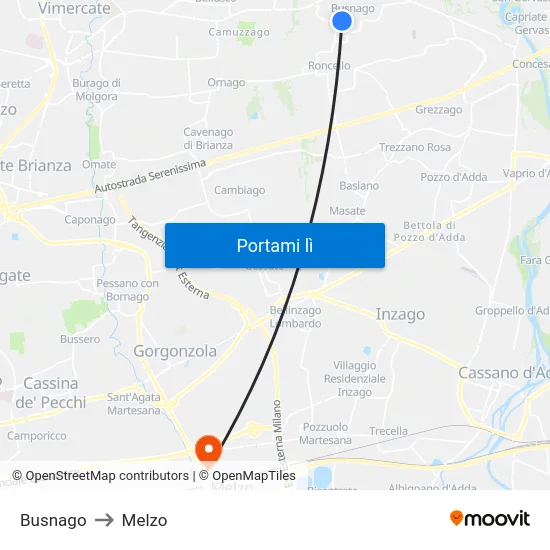 Busnago to Melzo map