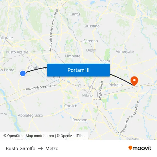 Busto Garolfo to Melzo map