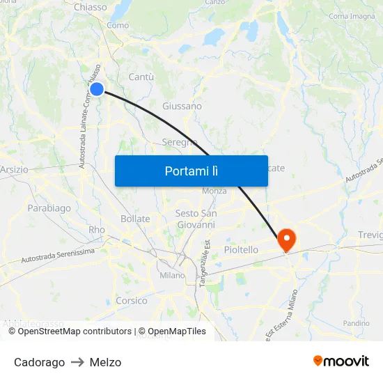 Cadorago to Melzo map