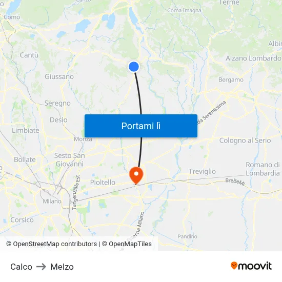 Calco to Melzo map