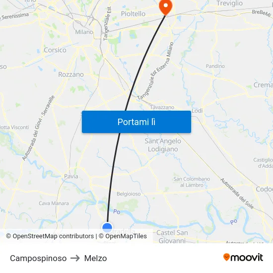 Campospinoso to Melzo map