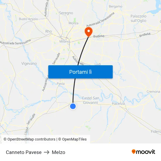 Canneto Pavese to Melzo map