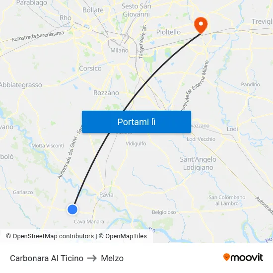 Carbonara Al Ticino to Melzo map