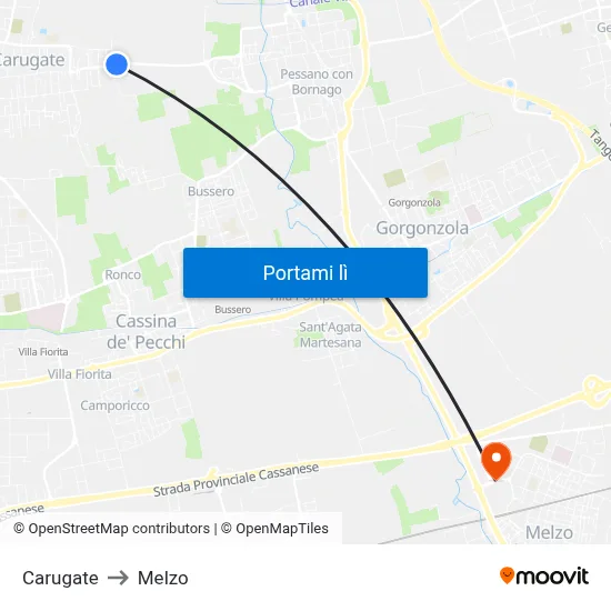 Carugate to Melzo map