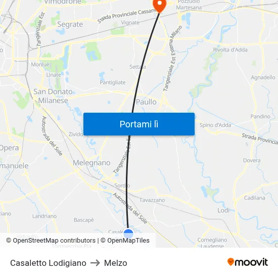 Casaletto Lodigiano to Melzo map