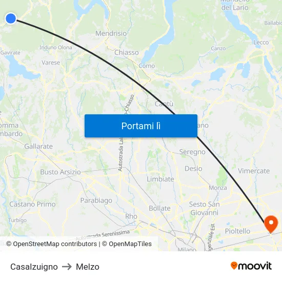 Casalzuigno to Melzo map