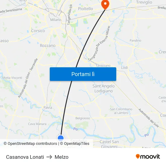 Casanova Lonati to Melzo map