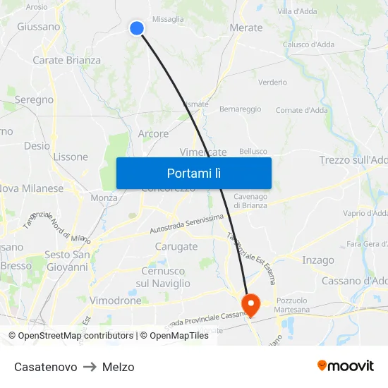 Casatenovo to Melzo map