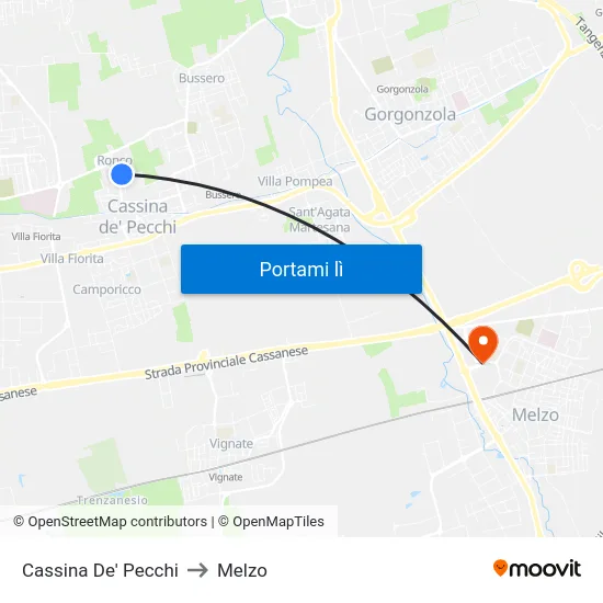 Cassina De' Pecchi to Melzo map
