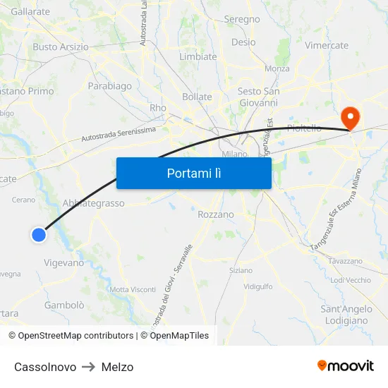 Cassolnovo to Melzo map