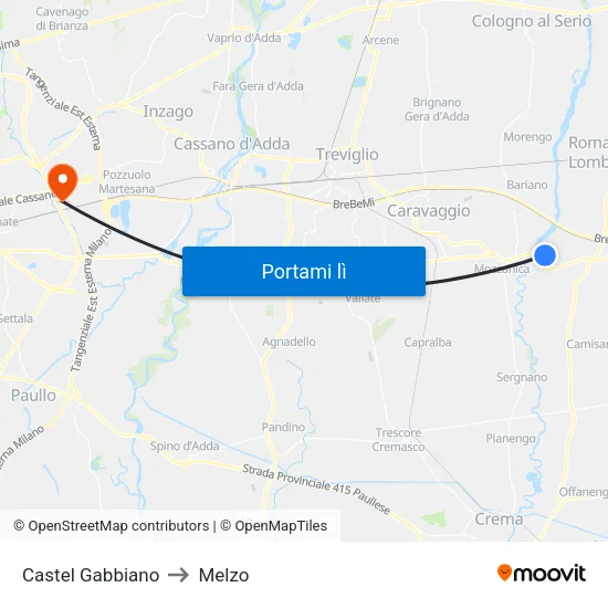 Castel Gabbiano to Melzo map