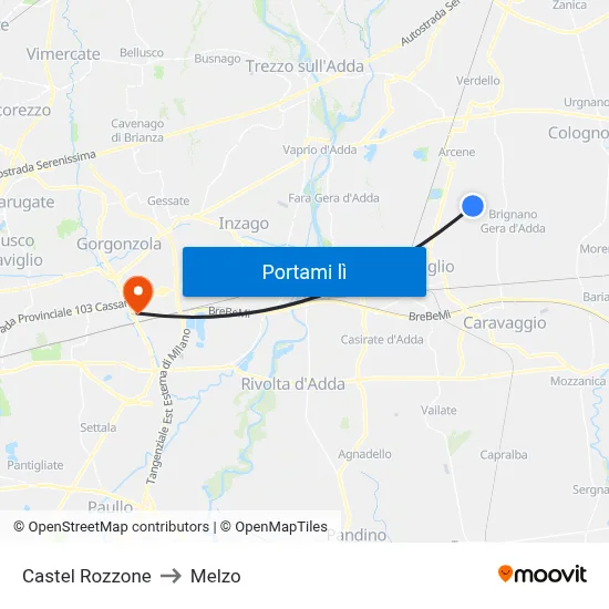 Castel Rozzone to Melzo map