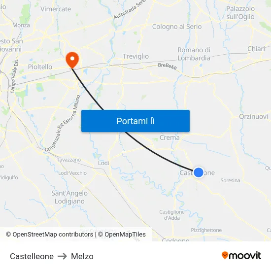 Castelleone to Melzo map