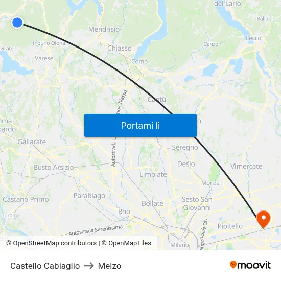 Castello Cabiaglio to Melzo map