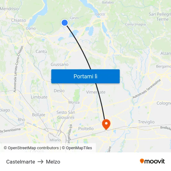 Castelmarte to Melzo map