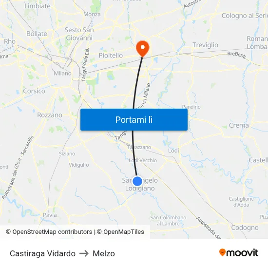 Castiraga Vidardo to Melzo map