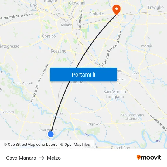 Cava Manara to Melzo map