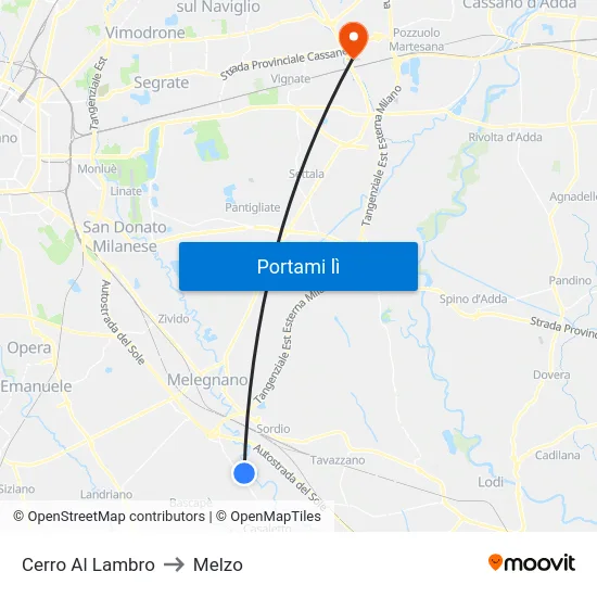 Cerro Al Lambro to Melzo map
