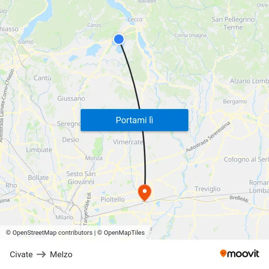 Civate to Melzo map