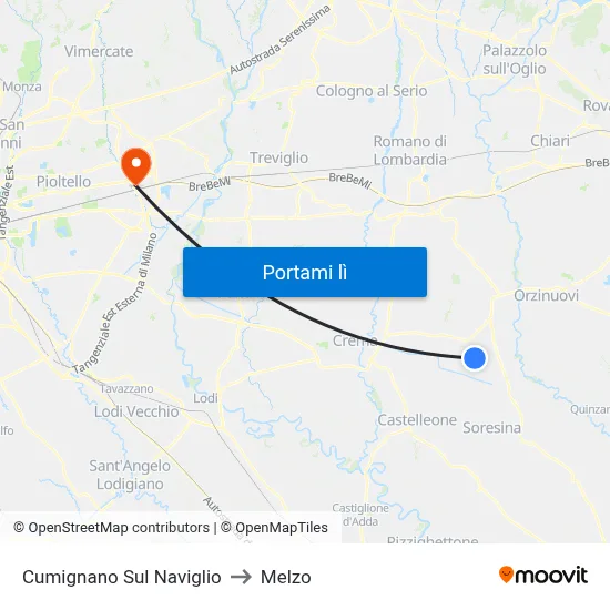 Cumignano Sul Naviglio to Melzo map