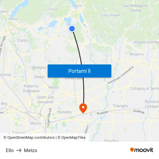 Ello to Melzo map