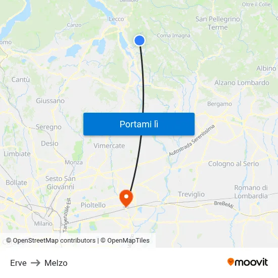 Erve to Melzo map