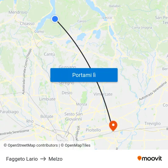 Faggeto Lario to Melzo map