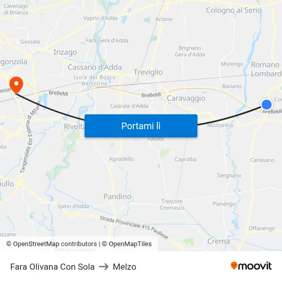 Fara Olivana Con Sola to Melzo map