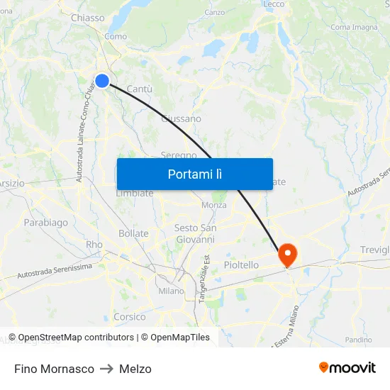 Fino Mornasco to Melzo map