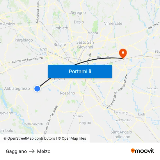 Gaggiano to Melzo map