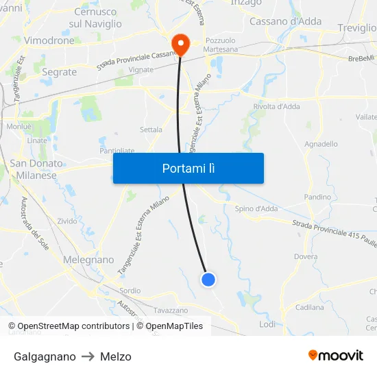 Galgagnano to Melzo map