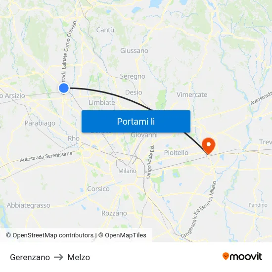 Gerenzano to Melzo map