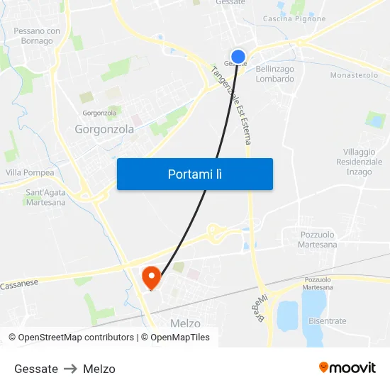 Gessate to Melzo map