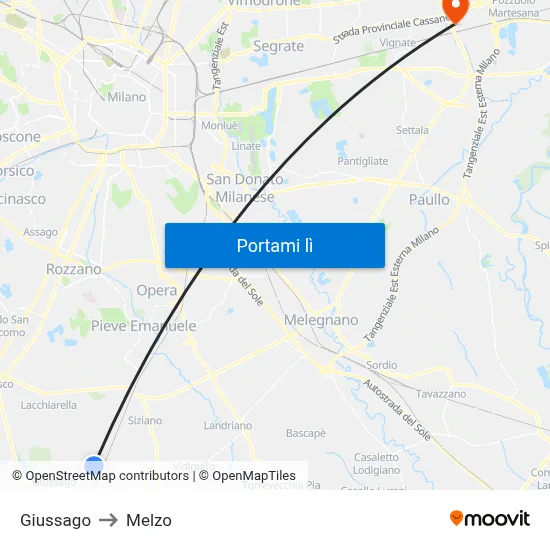 Giussago to Melzo map