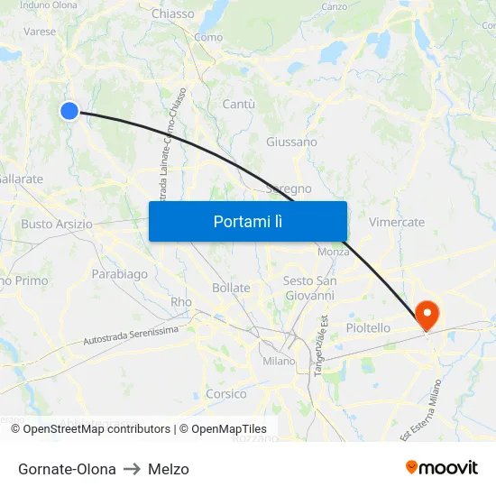 Gornate-Olona to Melzo map
