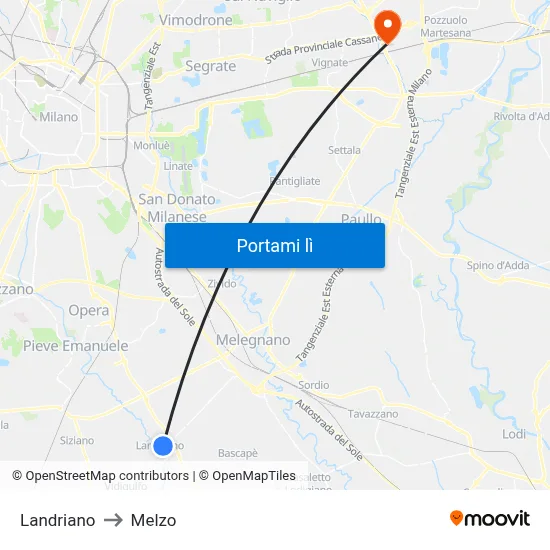 Landriano to Melzo map