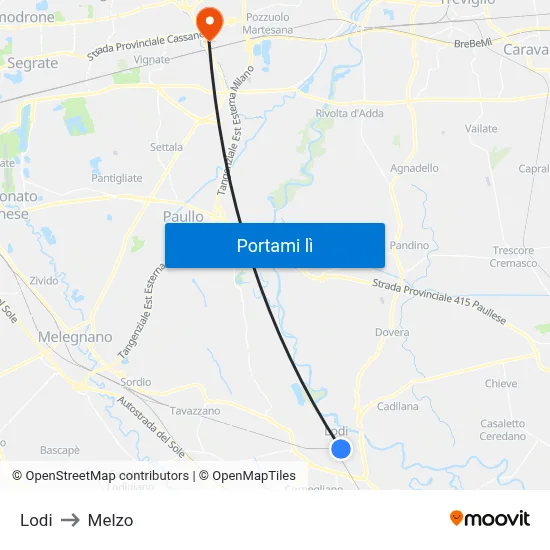 Lodi to Melzo map