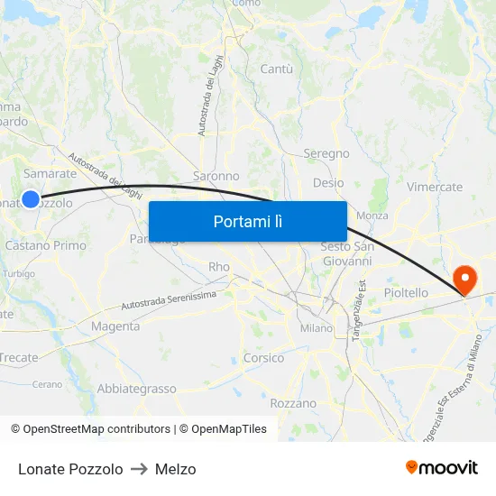 Lonate Pozzolo to Melzo map
