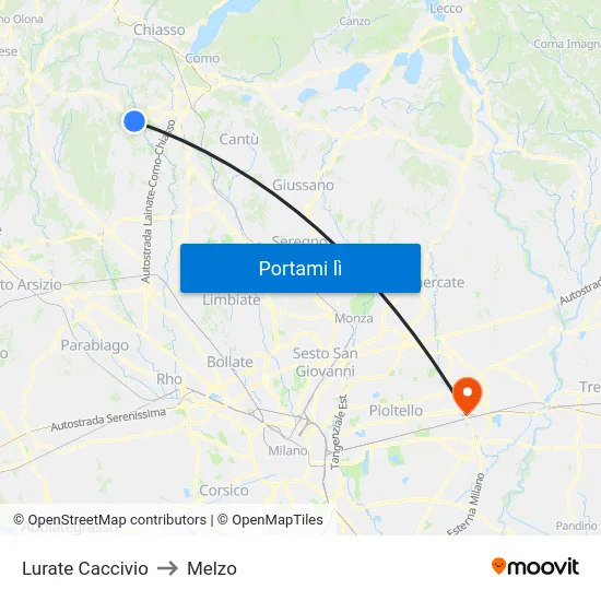 Lurate Caccivio to Melzo map