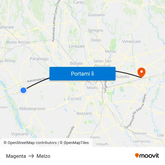 Magenta to Melzo map