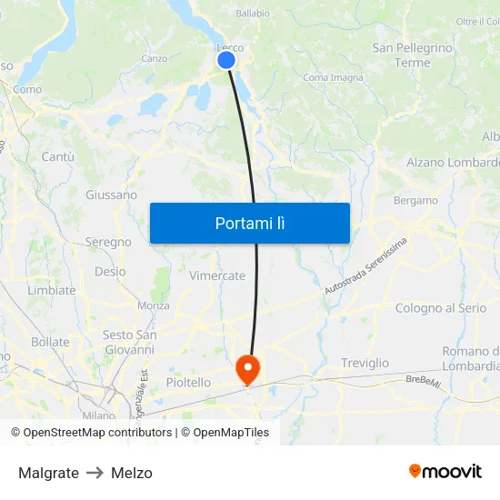 Malgrate to Melzo map