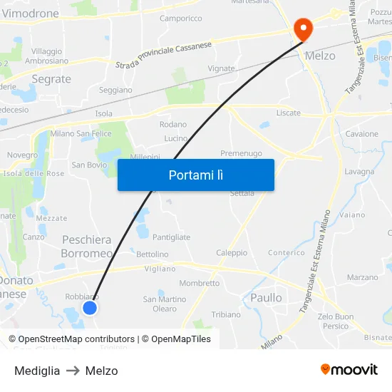 Mediglia to Melzo map