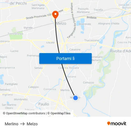 Merlino to Melzo map