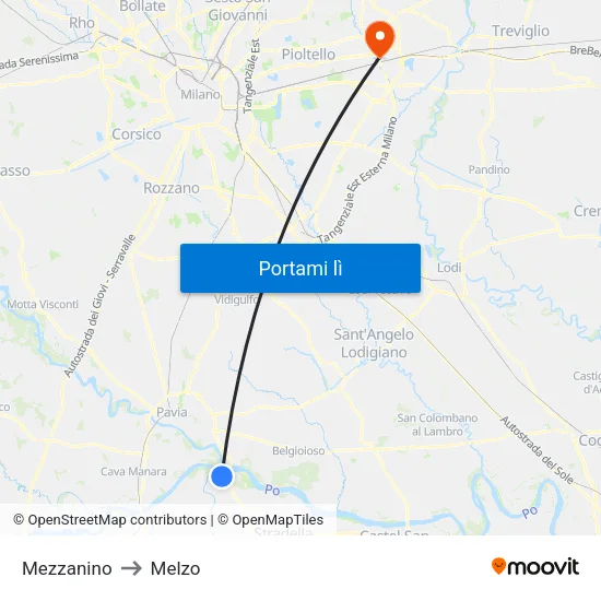 Mezzanino to Melzo map