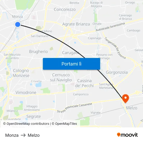 Monza to Melzo map