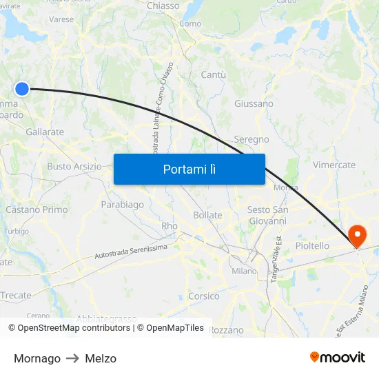 Mornago to Melzo map