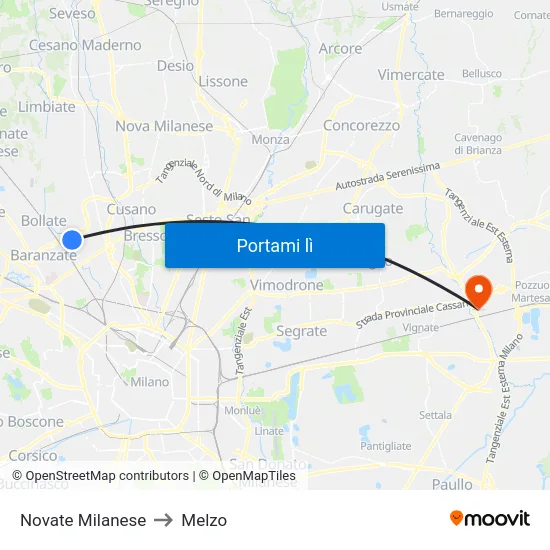 Novate Milanese to Melzo map